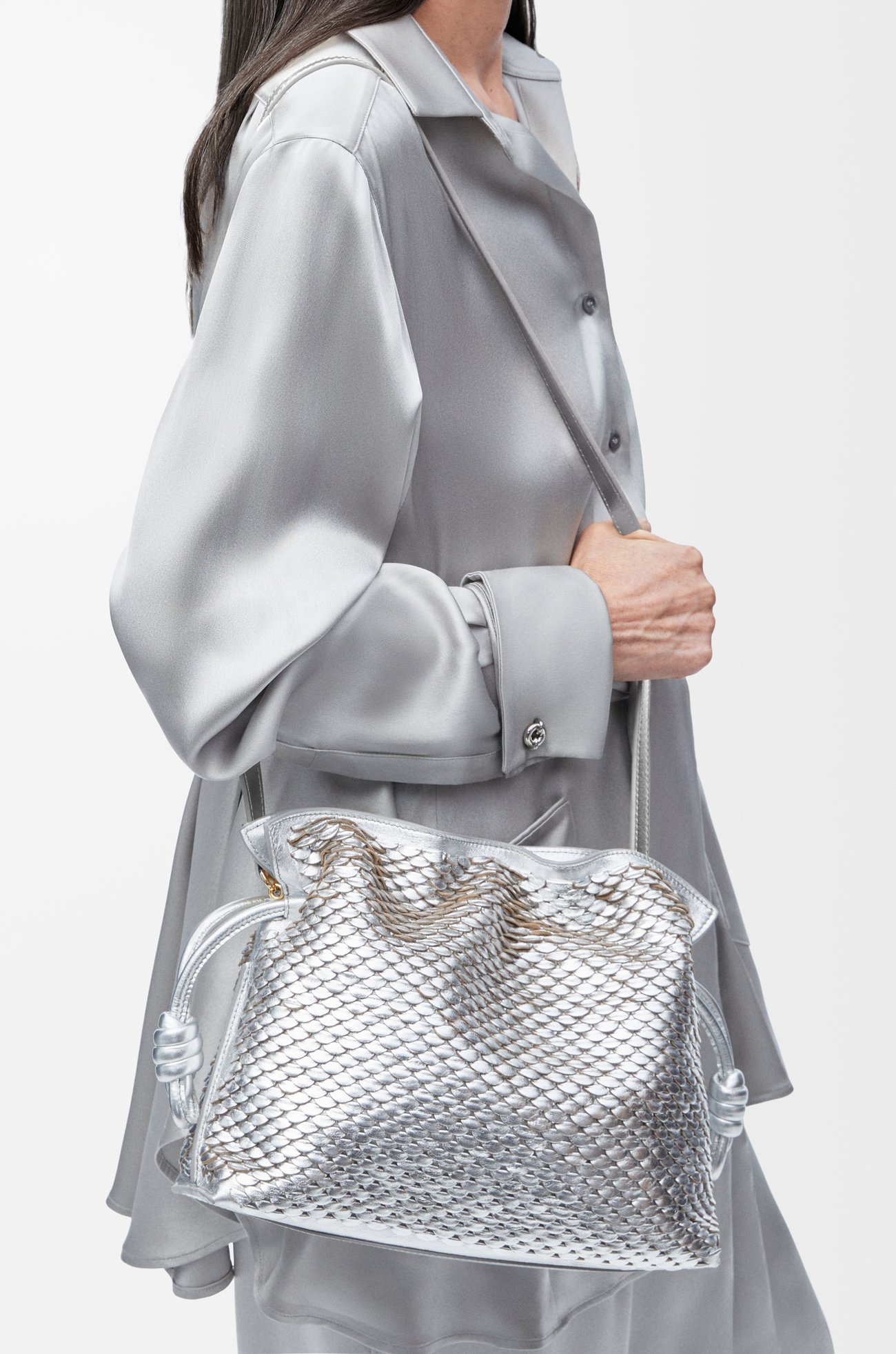 LOEWE Medium Flamenco clutch in laminated lambskin Silver plp_rd
