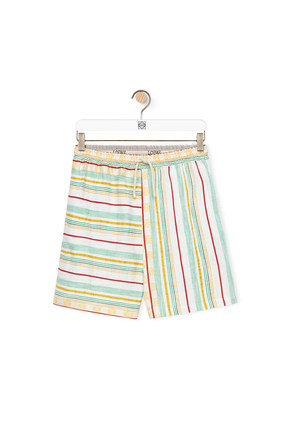 LOEWE Asymmetric stripes shorts in cotton, linen and silk Green/Red/Yellow