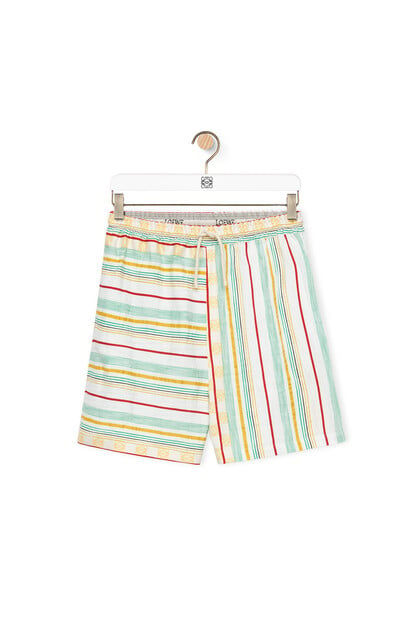 LOEWE Asymmetric stripes shorts in cotton, linen and silk Green/Red/Yellow plp_rd
