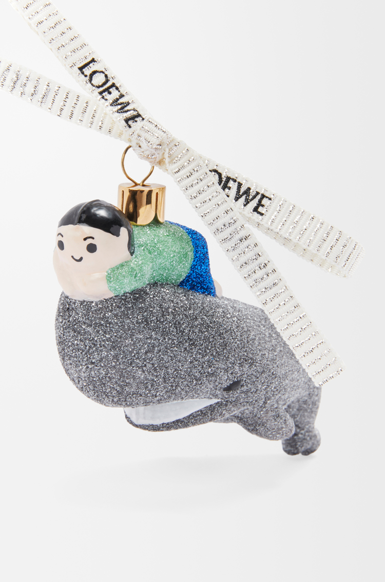 LOEWE Whale with Kid bauble in blown glass Dark Grey