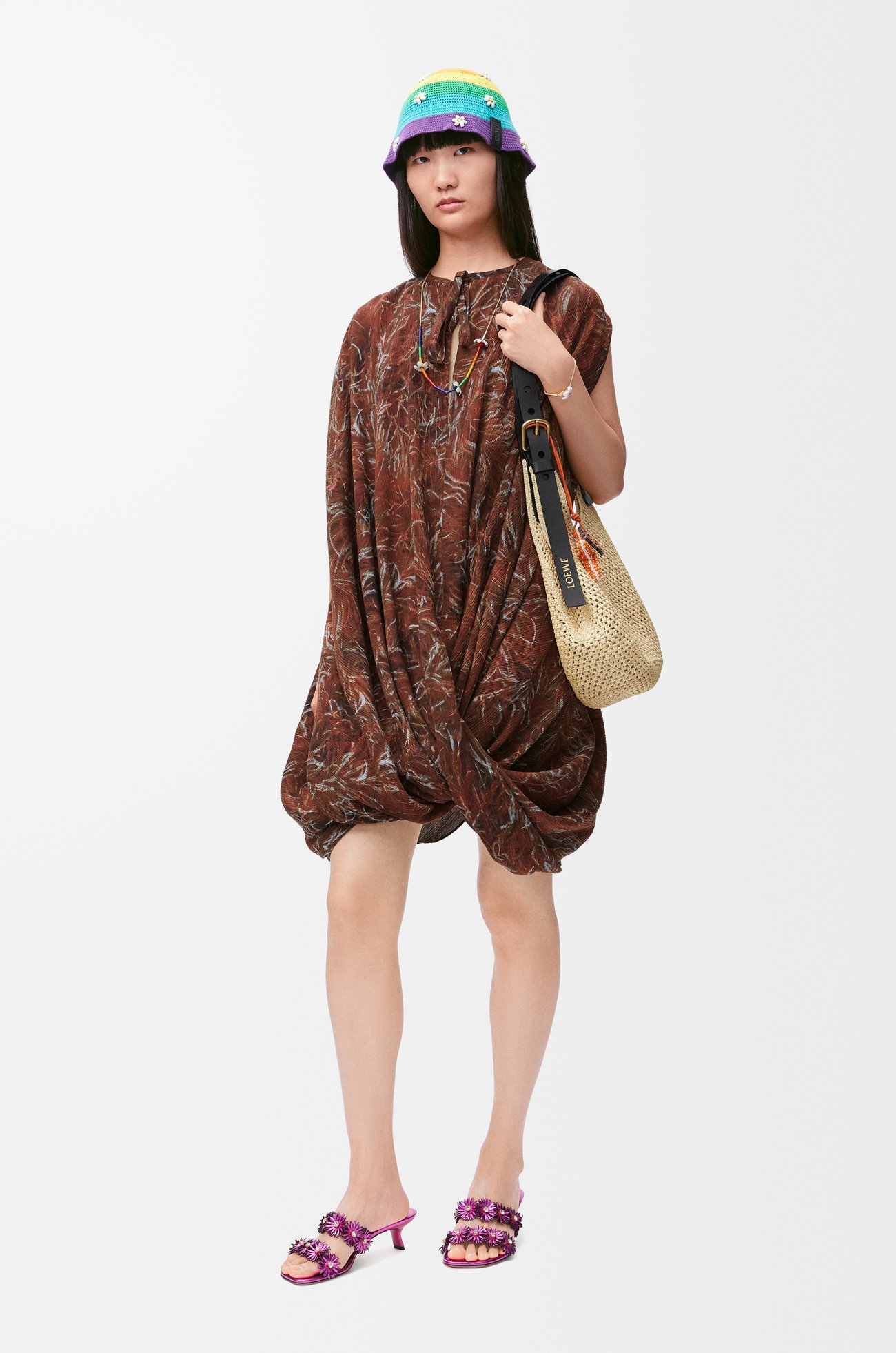 LOEWE Dress in cotton and silk Brown/Multicolor