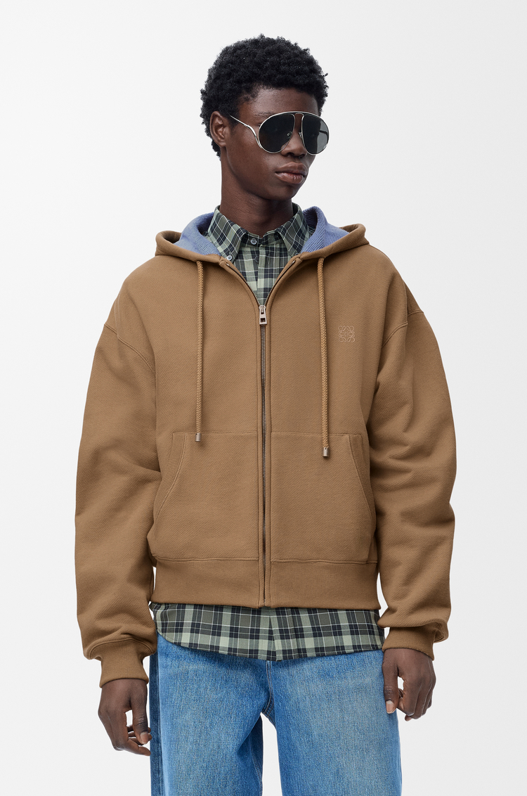 LOEWE Zip-up hoodie in cotton Beige/Blue