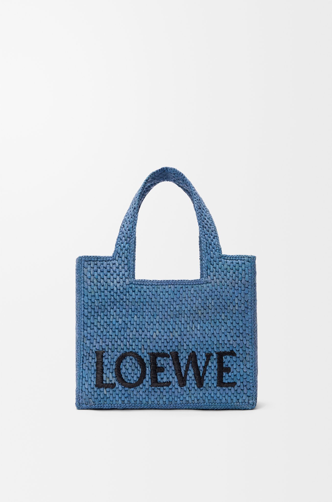 LOEWE Small LOEWE Font tote in raffia Light Blue