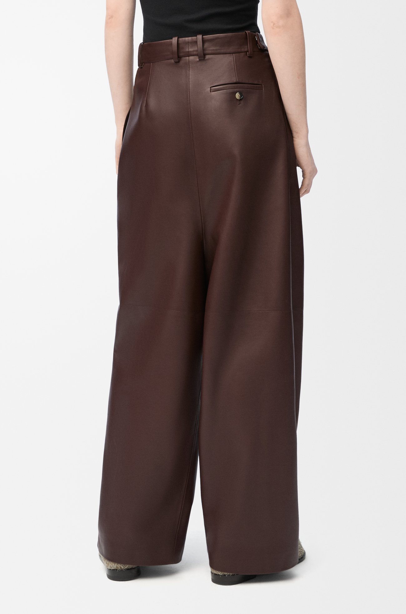 LOEWE Draped trousers in nappa lambskin Chocolate Brown plp_rd