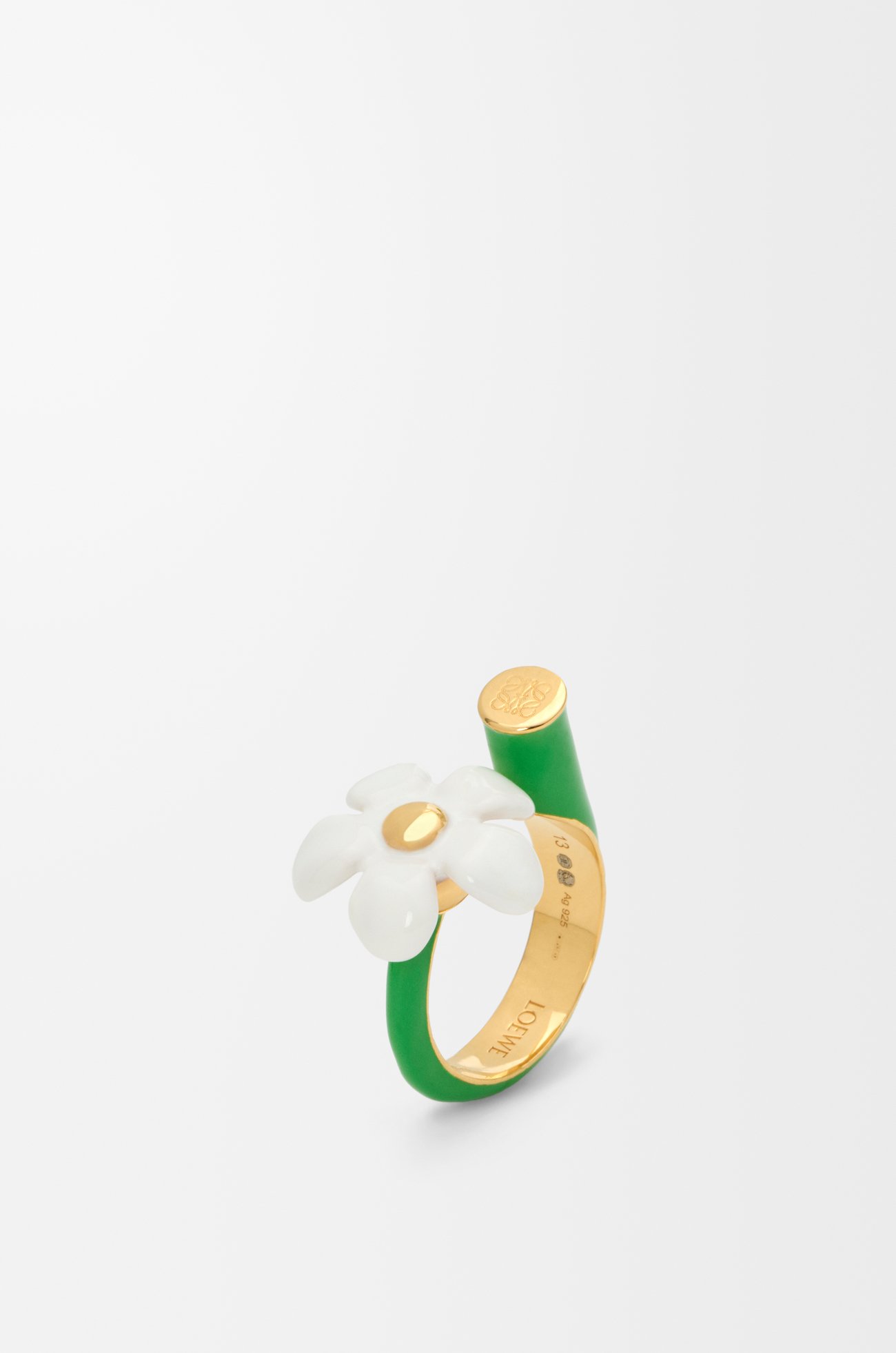 LOEWE Flor ring in sterling silver and enamel Gold/White
