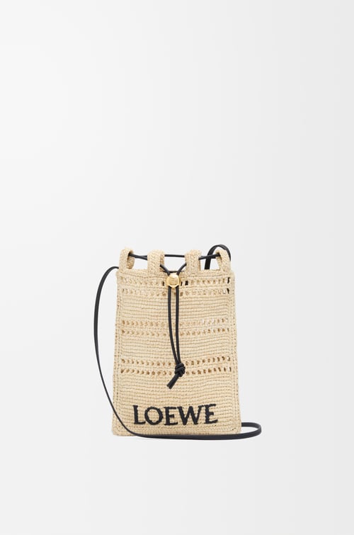 LOEWE Drawstring pocket in raffia Natural/Black