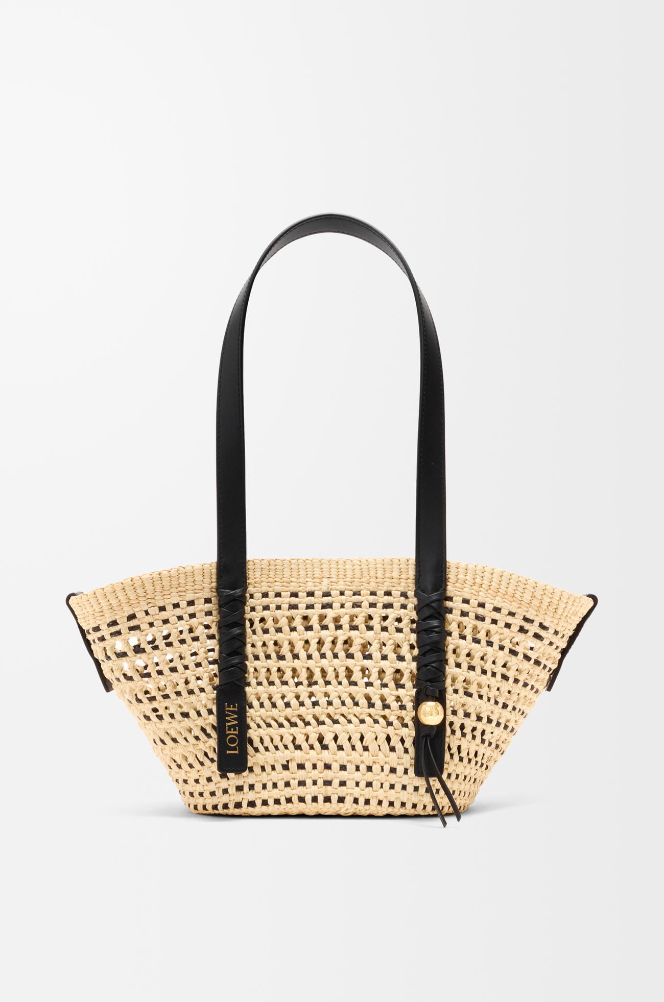 LOEWE Bolso capazo Braid pequeño en palma de iraca y piel de ternera Natural/Negro