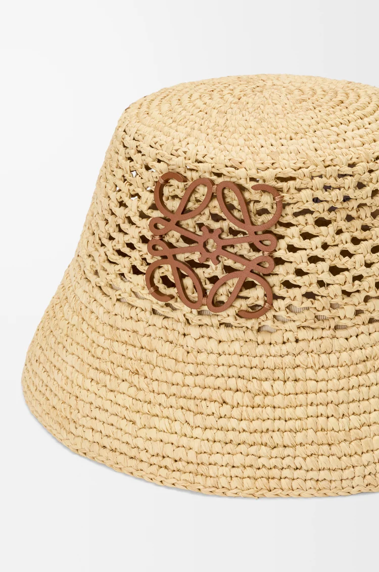 LOEWE 酒椰纖維和小牛皮 Anagram 漁夫帽 自然色