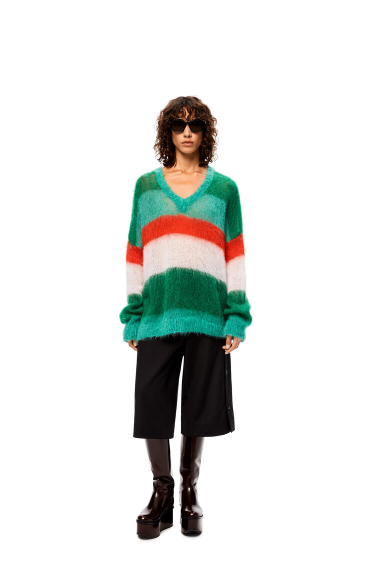 LOEWE Oversize stripe sweater in mohair Green/Orange pdp_rd
