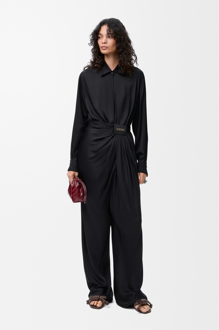 LOEWE 真絲垂墜長褲 黑色