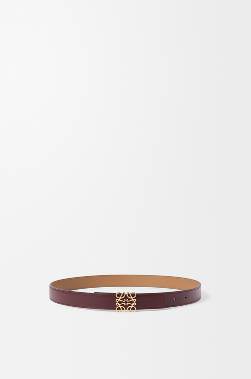 LOEWE 光滑小牛皮 Anagram 雙面腰帶 勃根地紅/金色
