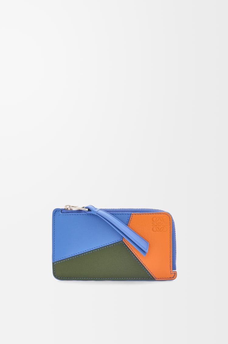 LOEWE Puzzle coin cardholder in classic calfskin Seaside Blue/Bright Orange