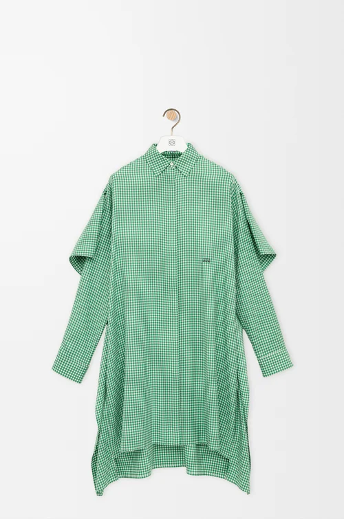 LOEWE Vestido tipo capa en seda Verde/Blanco
