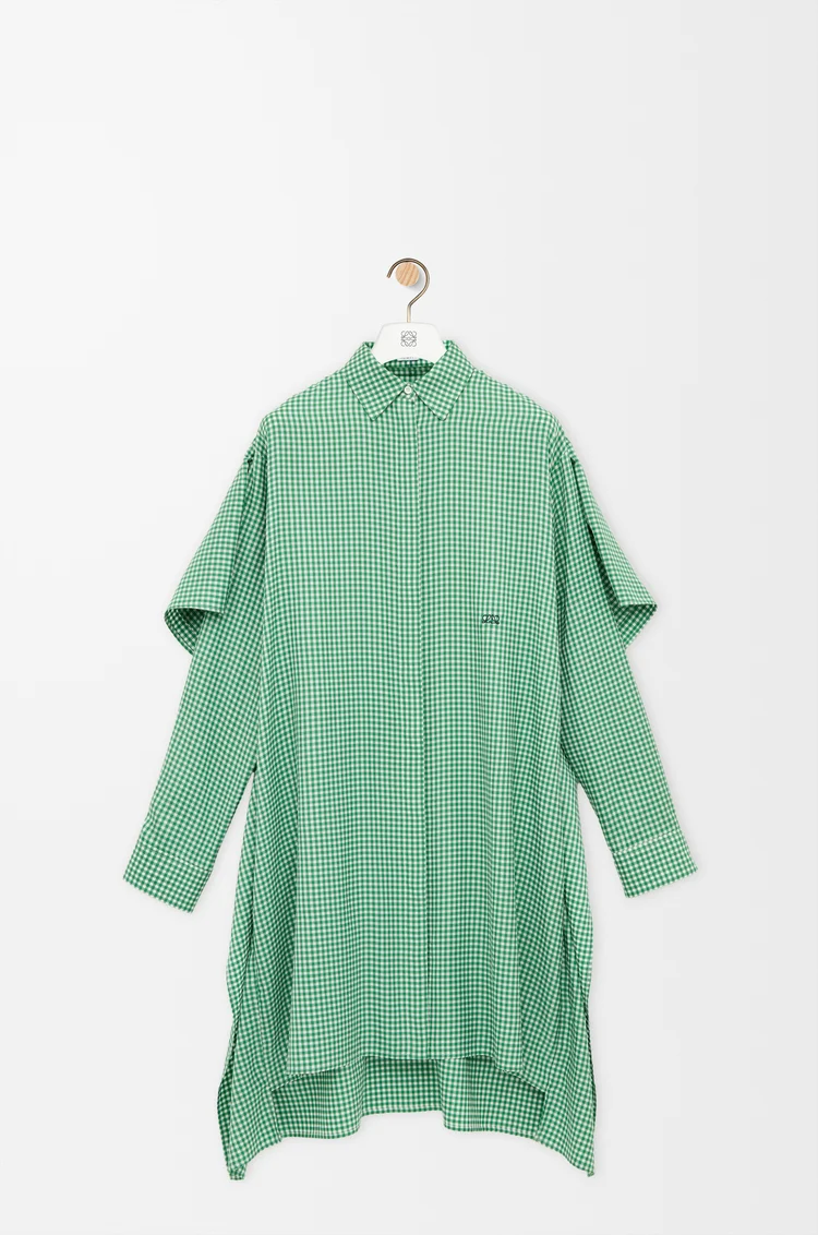 LOEWE Vestido tipo capa en seda Verde/Blanco