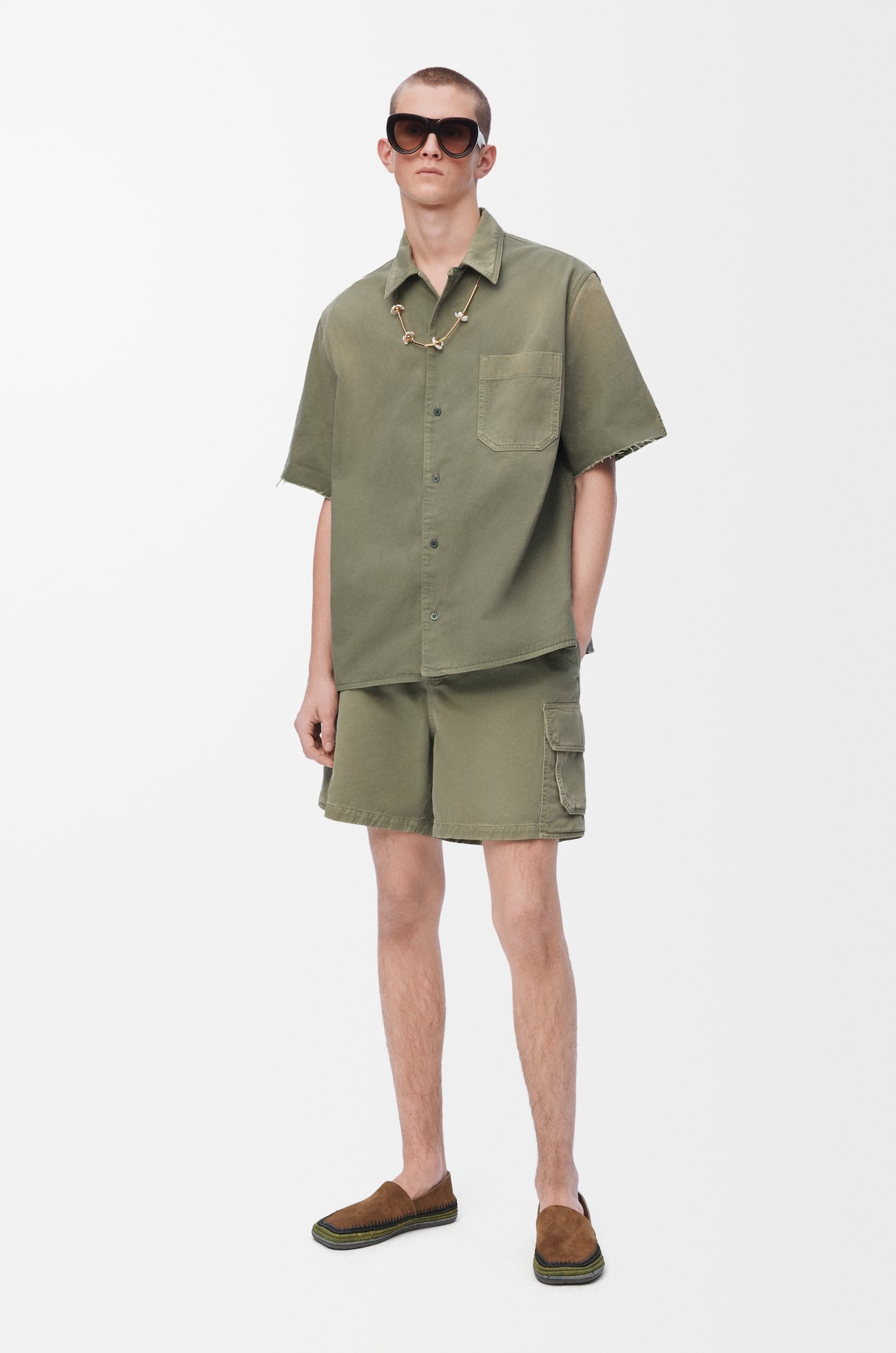 LOEWE Anagram 棉質短袖襯衫 灰綠色