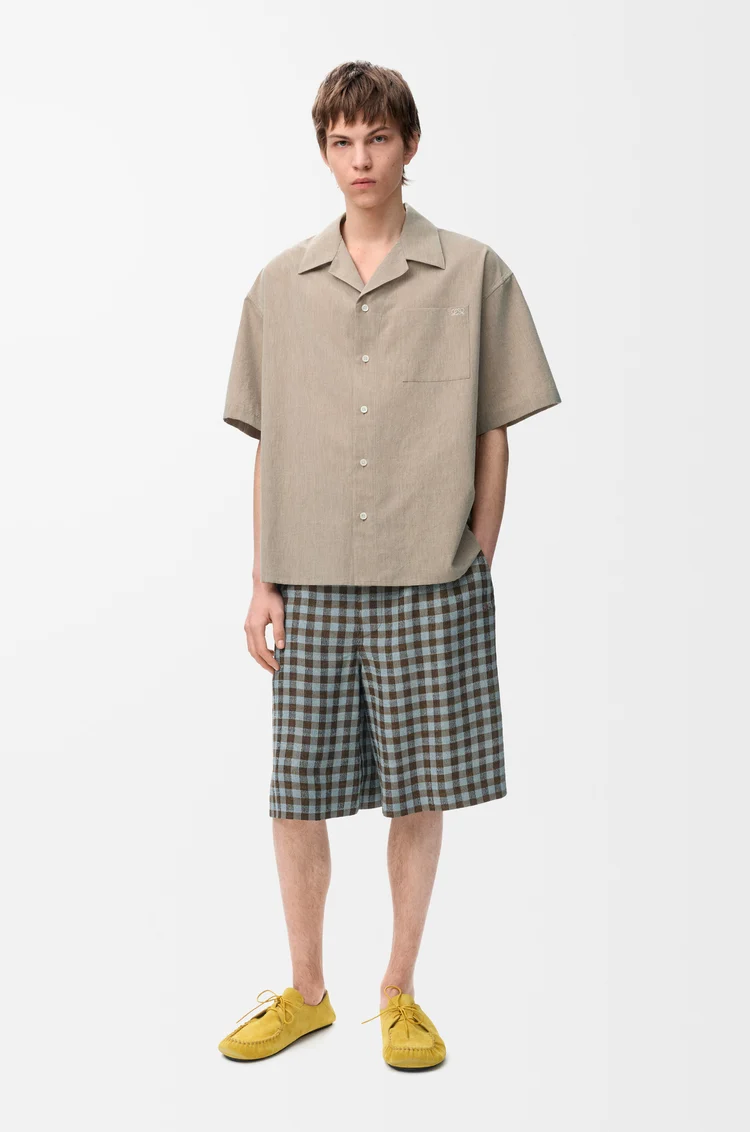 LOEWE Short sleeve shirt in wool and cotton Beige