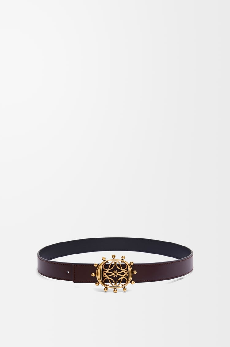LOEWE Reversible Anagram Ellipse belt in smooth calfskin Burgundy/Black/Gold