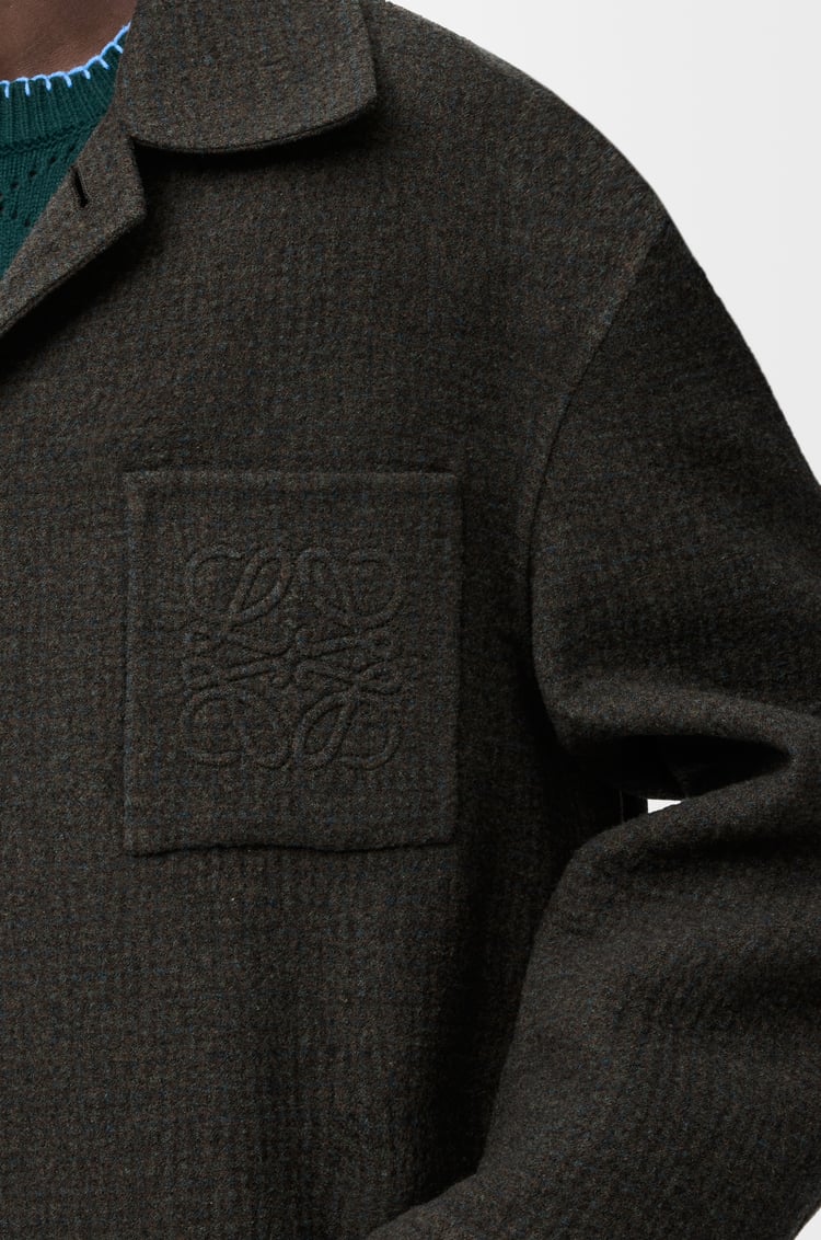 LOEWE Coat in wool and silk Khaki Brown/Blue