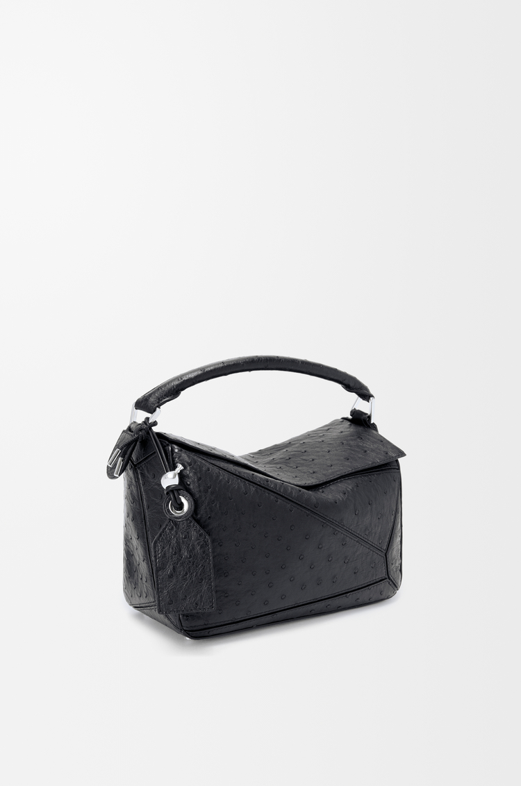 LOEWE Small Featherlight Puzzle bag in ostrich Black