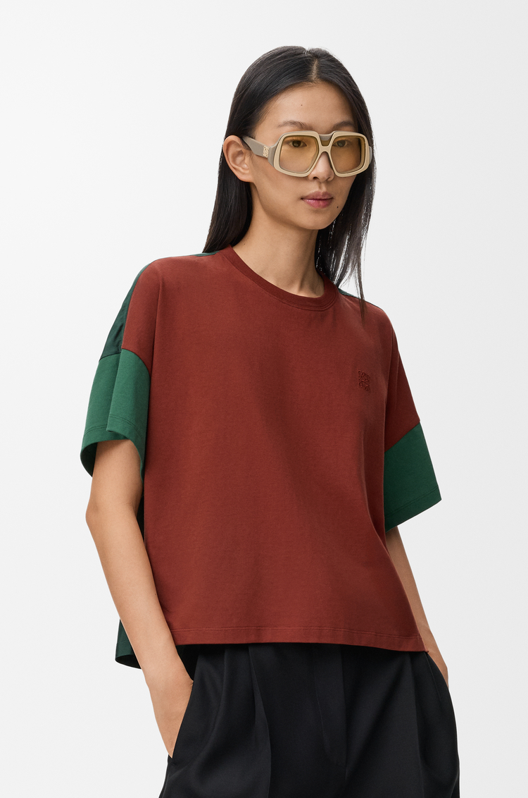 LOEWE ボクシーフィット Tシャツ（コットン&シルク） ブラウン/ダークグリーン