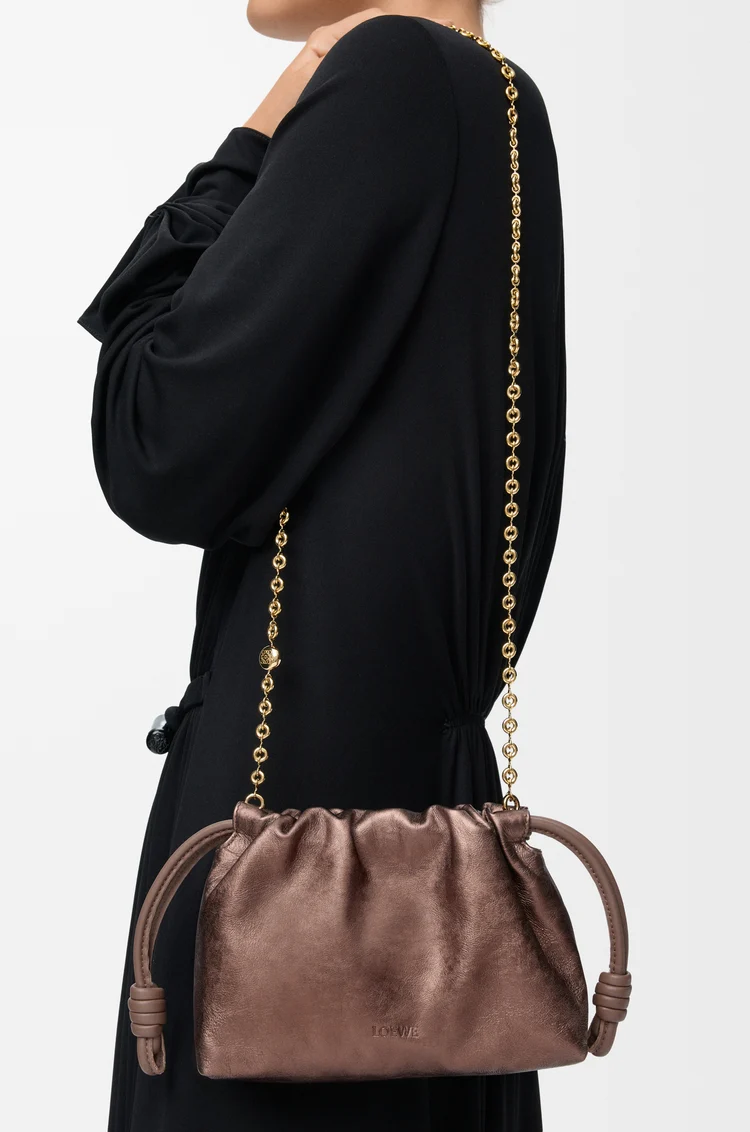 LOEWE Borsa Flamenco Purse in pelle di vitello stampata moiré Bronzo