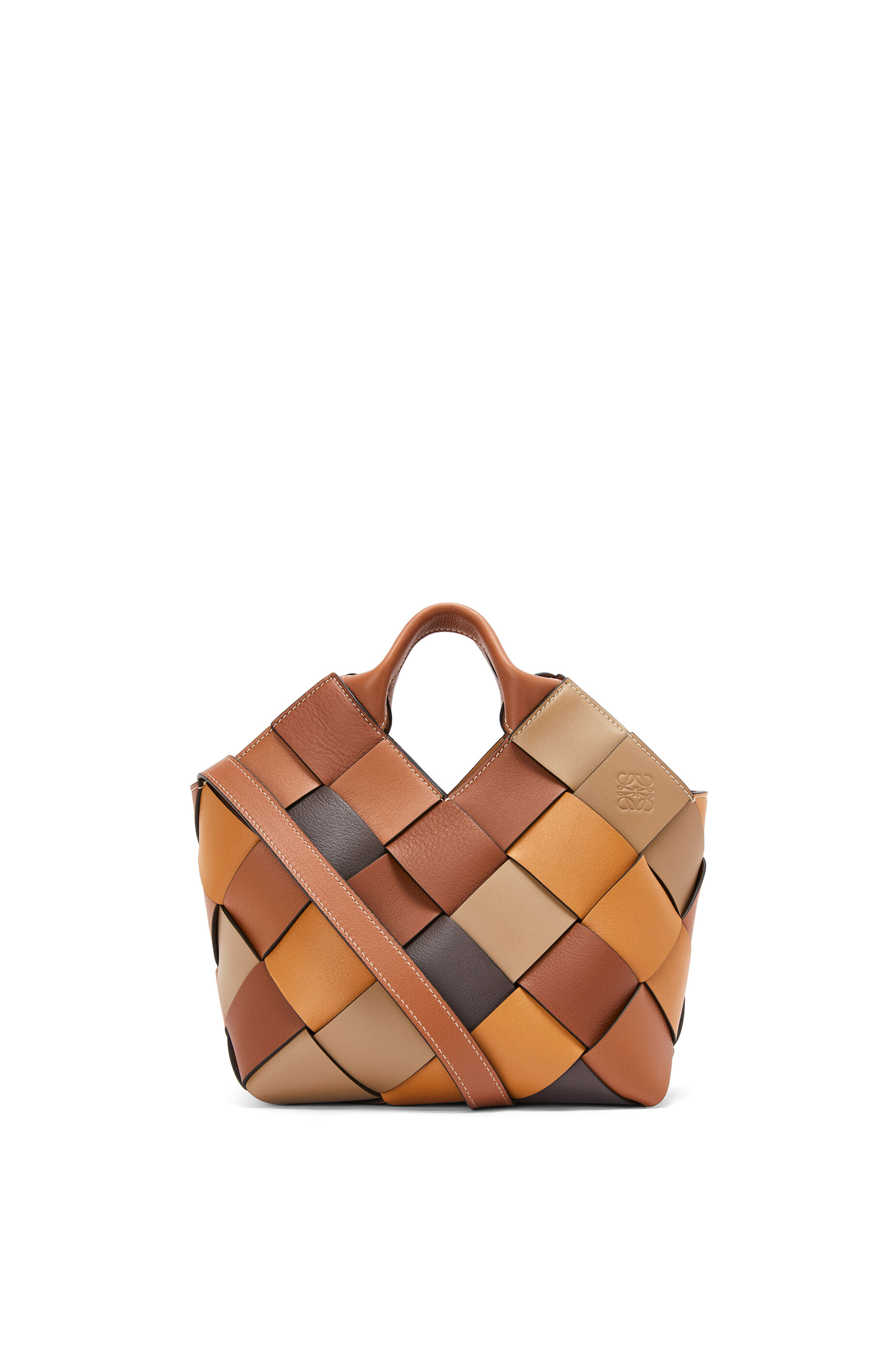 Bolso pequeño Surplus Leather Woven Basket en piel de ternera Marron/Marron  - LOEWE