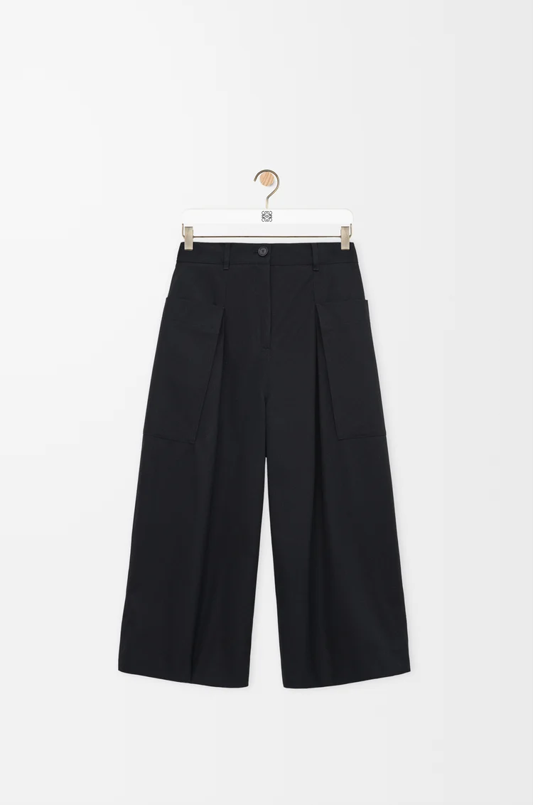 LOEWE Pantaloni crop in cotone e seta Nero
