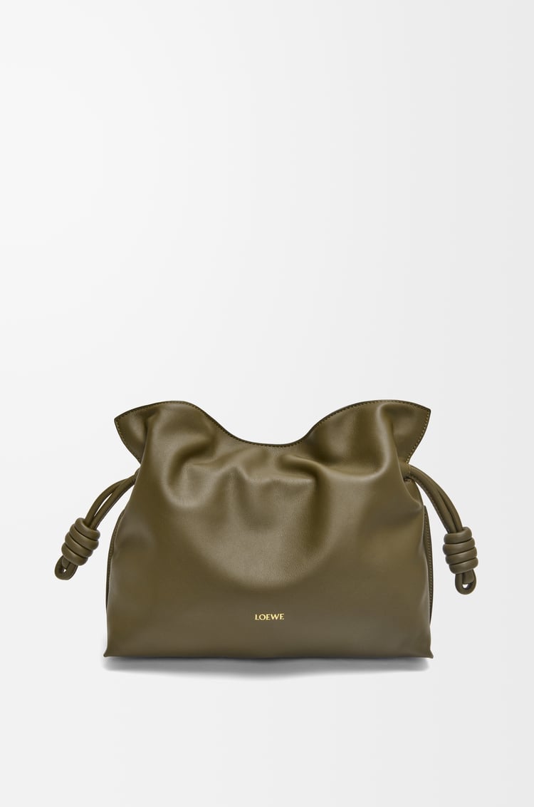 LOEWE Bolso Flamenco Clutch mediano en piel napa de ternera Verde Caqui Oscuro