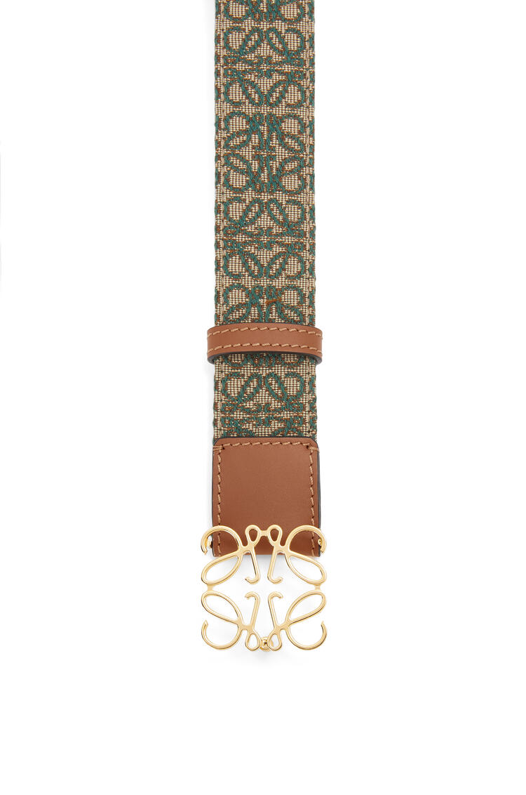 LOEWE Cinturón en jacquard y piel de ternera con anagrama Verde Caqui/Bronceado/Oro