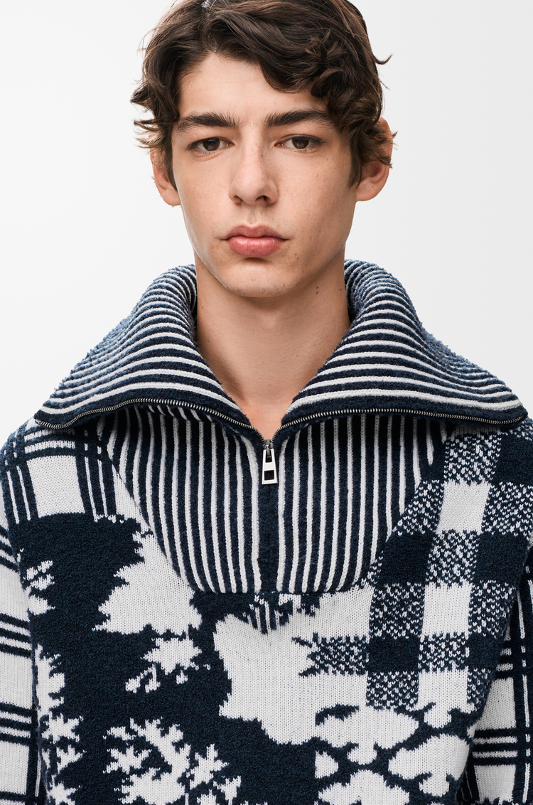 LOEWE Zip-up sweater in wool Navy/White