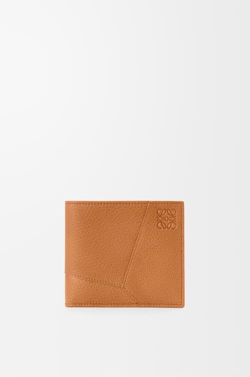 LOEWE 柔軟粒面小牛皮 Puzzle 雙摺錢包 淺峽谷棕色