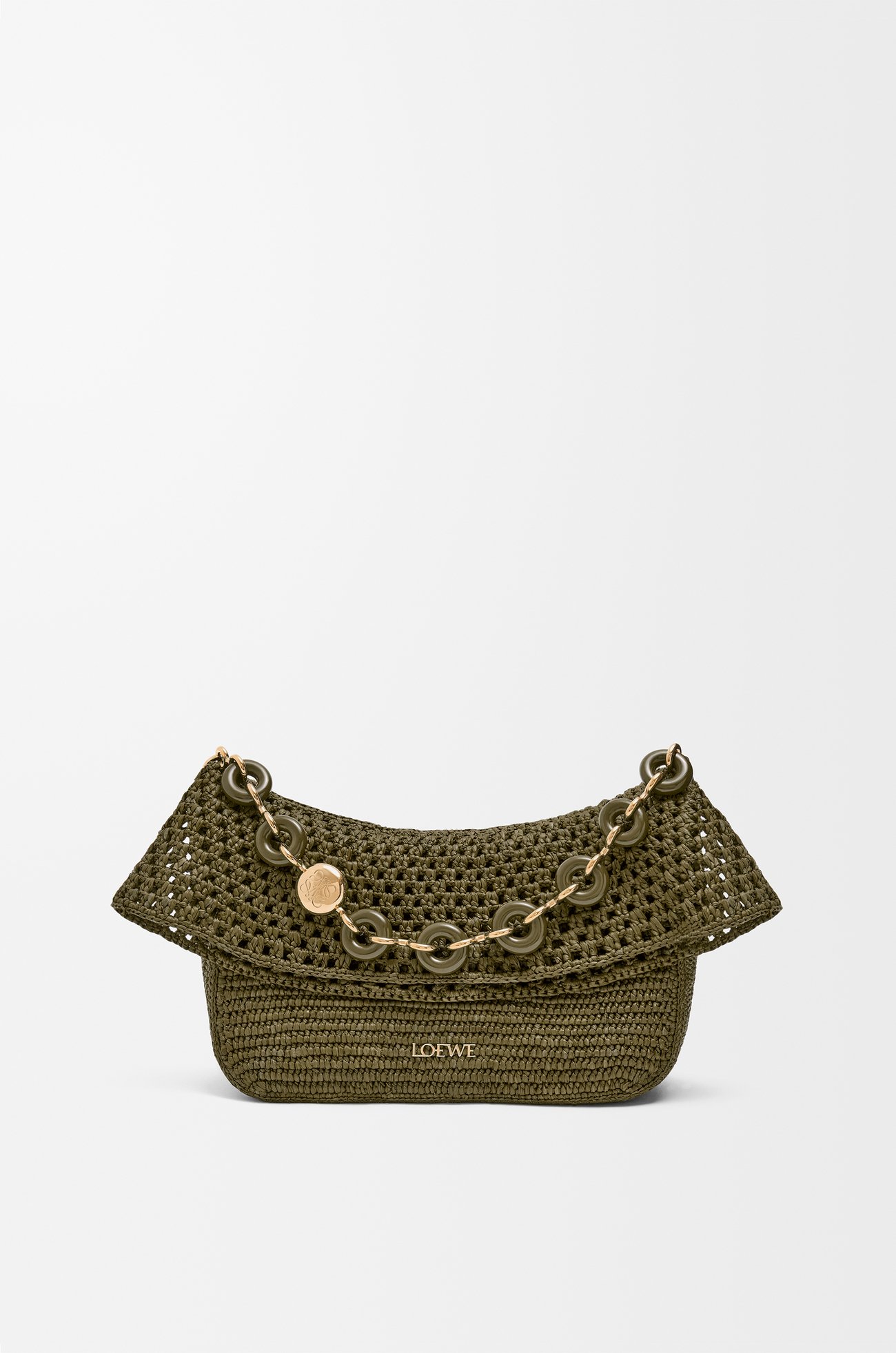 LOEWE Medium Ola bag in raffia and calfskin Dark Khaki