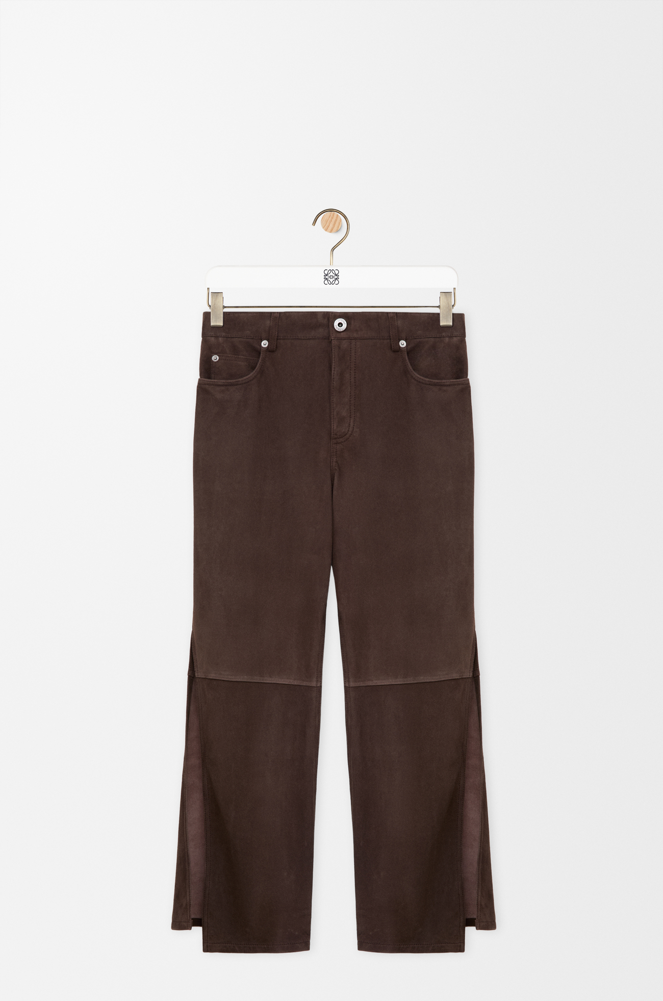 LOEWE Pantaloni in pelle di capra scamosciata Marrone Scuro
