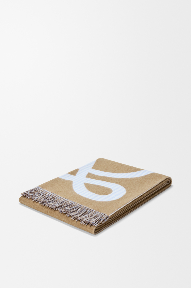 LOEWE Couverture en laine et cachemire Beige/Light Blue