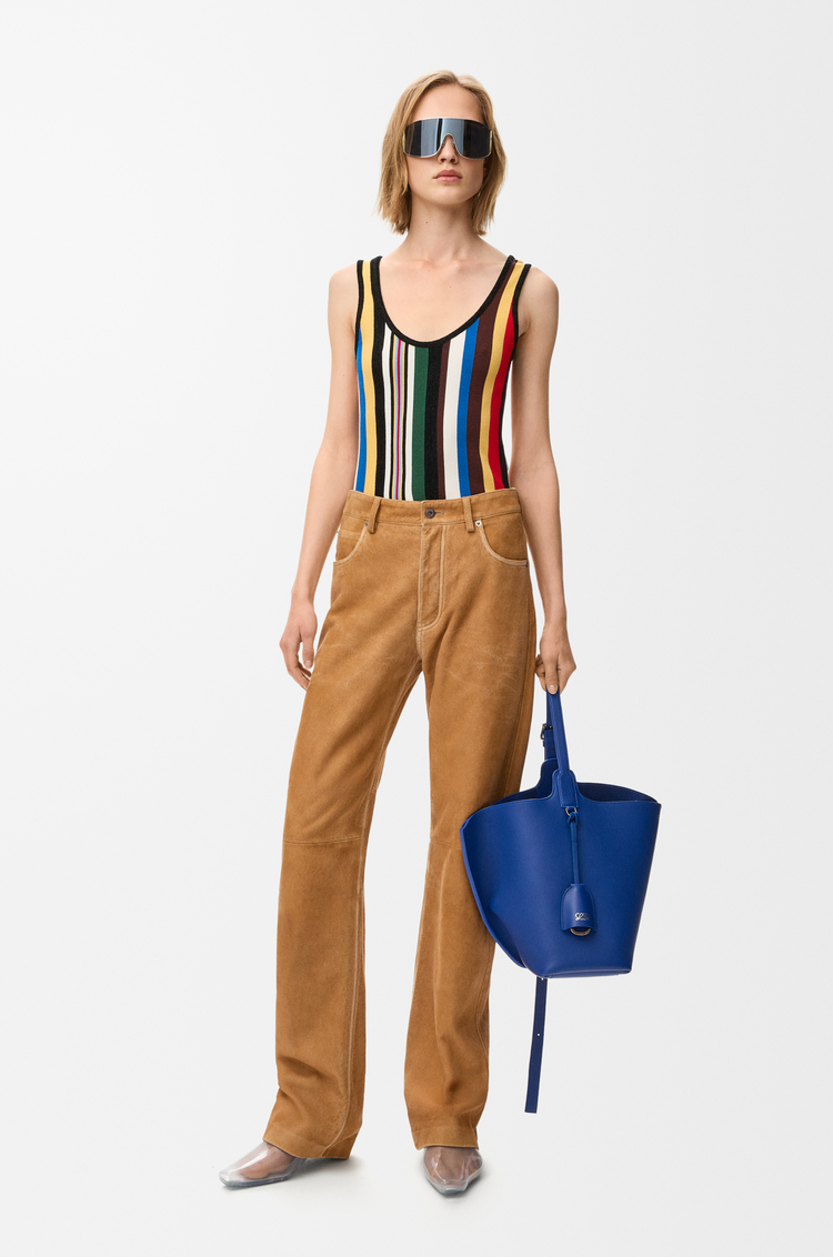 LOEWE Pantaloni in pelle di capra scamosciata Camel