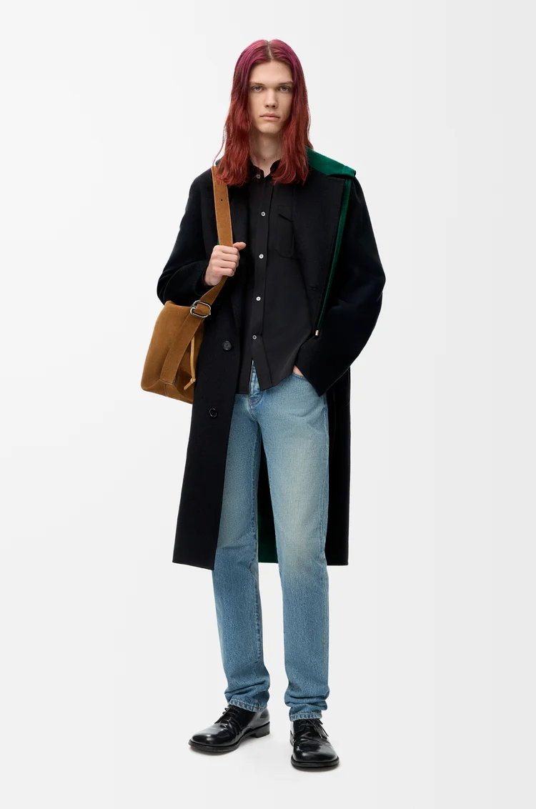 LOEWE Cappotto con cappuccio in lana e cashmere Nero/Verde