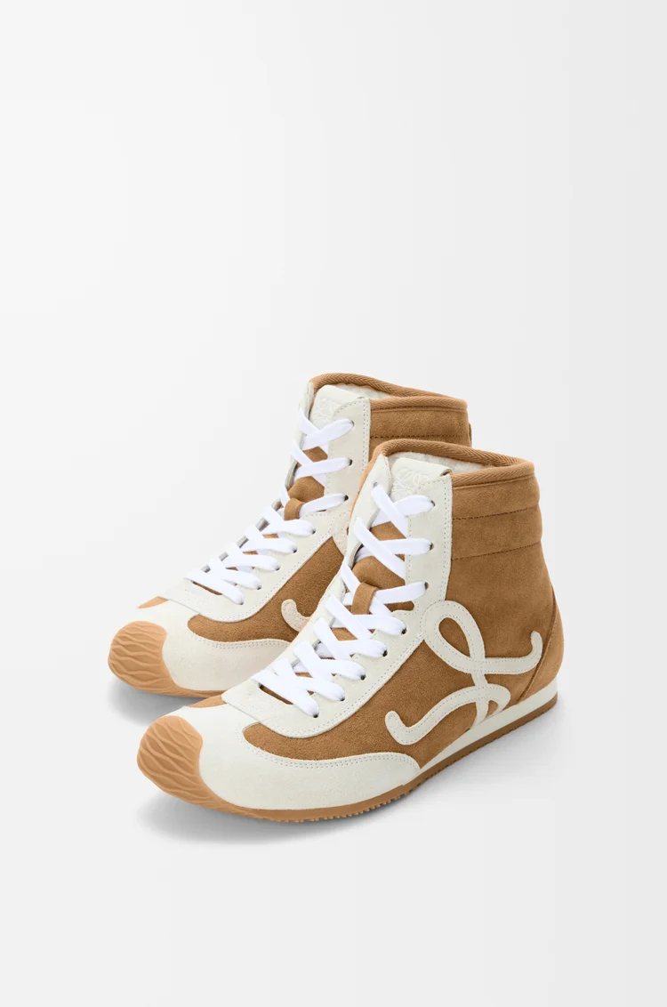 LOEWE Ballet Runner 2.0 high-top in suede and shearling Tan/White