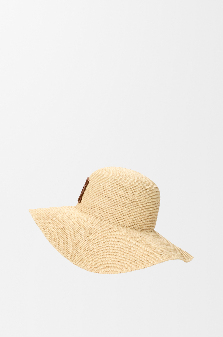 LOEWE 拉菲草和牛皮革遮阳帽 自然色