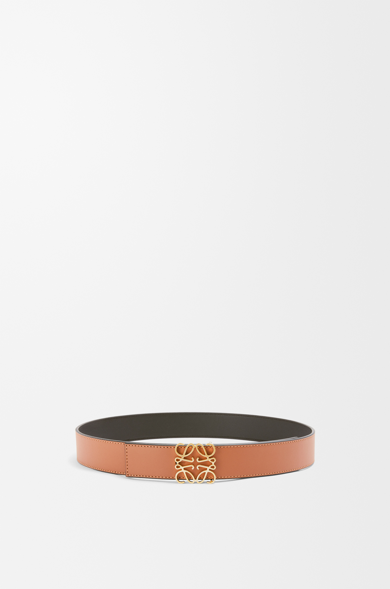 LOEWE Reversible Anagram belt in smooth calfskin Tan/Black/Gold