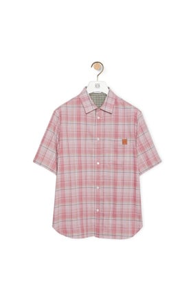 LOEWE Check short sleeve shirt in cotton and polyester Pink/Brown