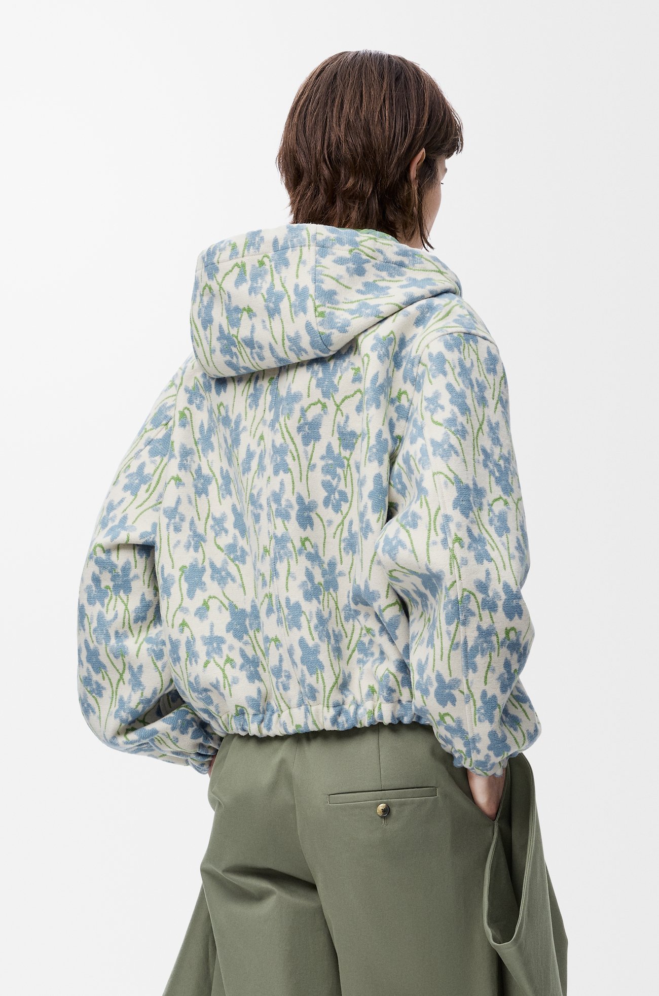 LOEWE Hooded jacket in wool and cotton White/Blue