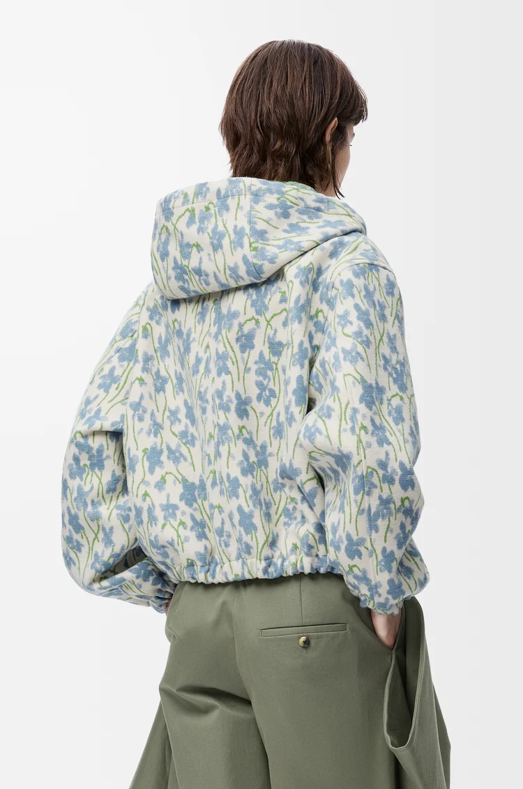 LOEWE Veste à capuche en laine et coton Blanc/Bleu