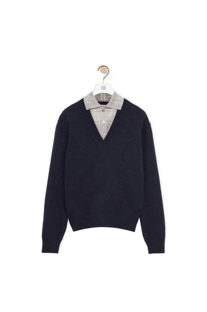 LOEWE Trompe l'oeil sweater in wool and silk 海軍藍/灰色 plp_rd