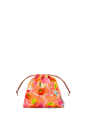LOEWE Bottle caps drawstring pouch in canvas and calfskin Orange plp_rd