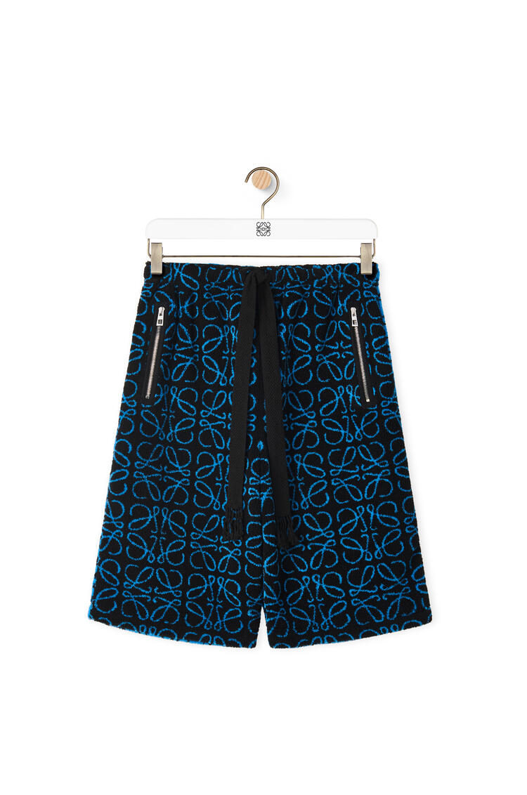 LOEWE Anagram jacquard fleece shorts Black/Turquoise