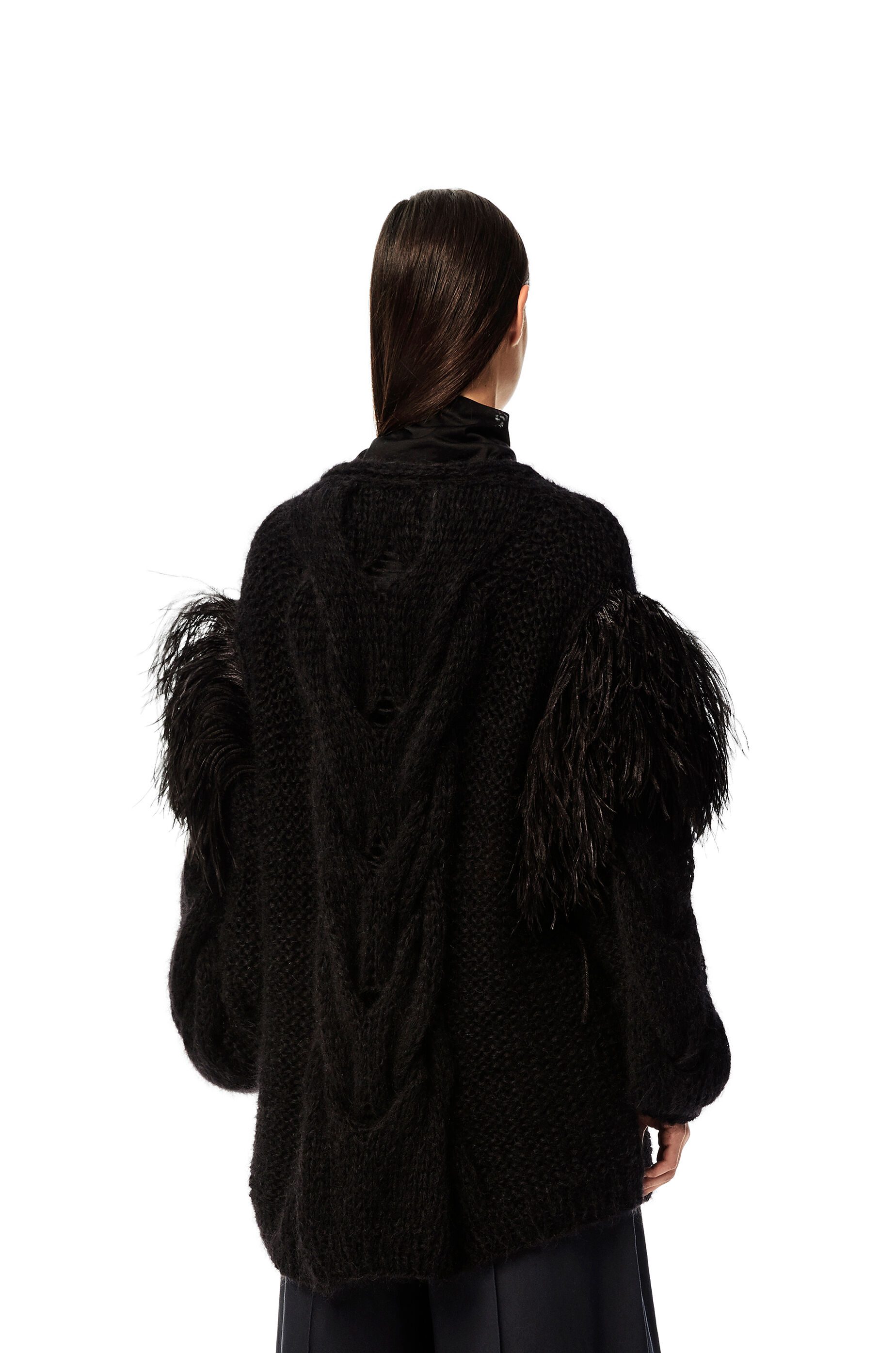 Feather trim cardigan in mohair Black LOEWE