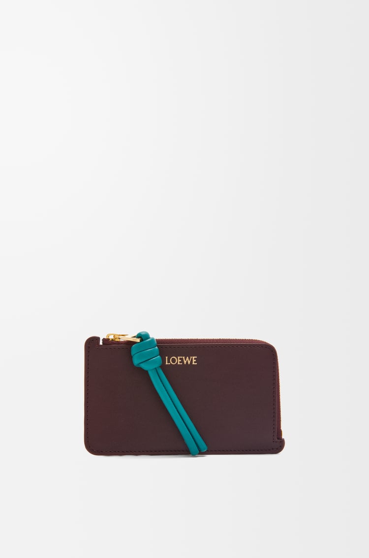 LOEWE Knot coin cardholder in shiny nappa calfskin Burgundy/Emerald