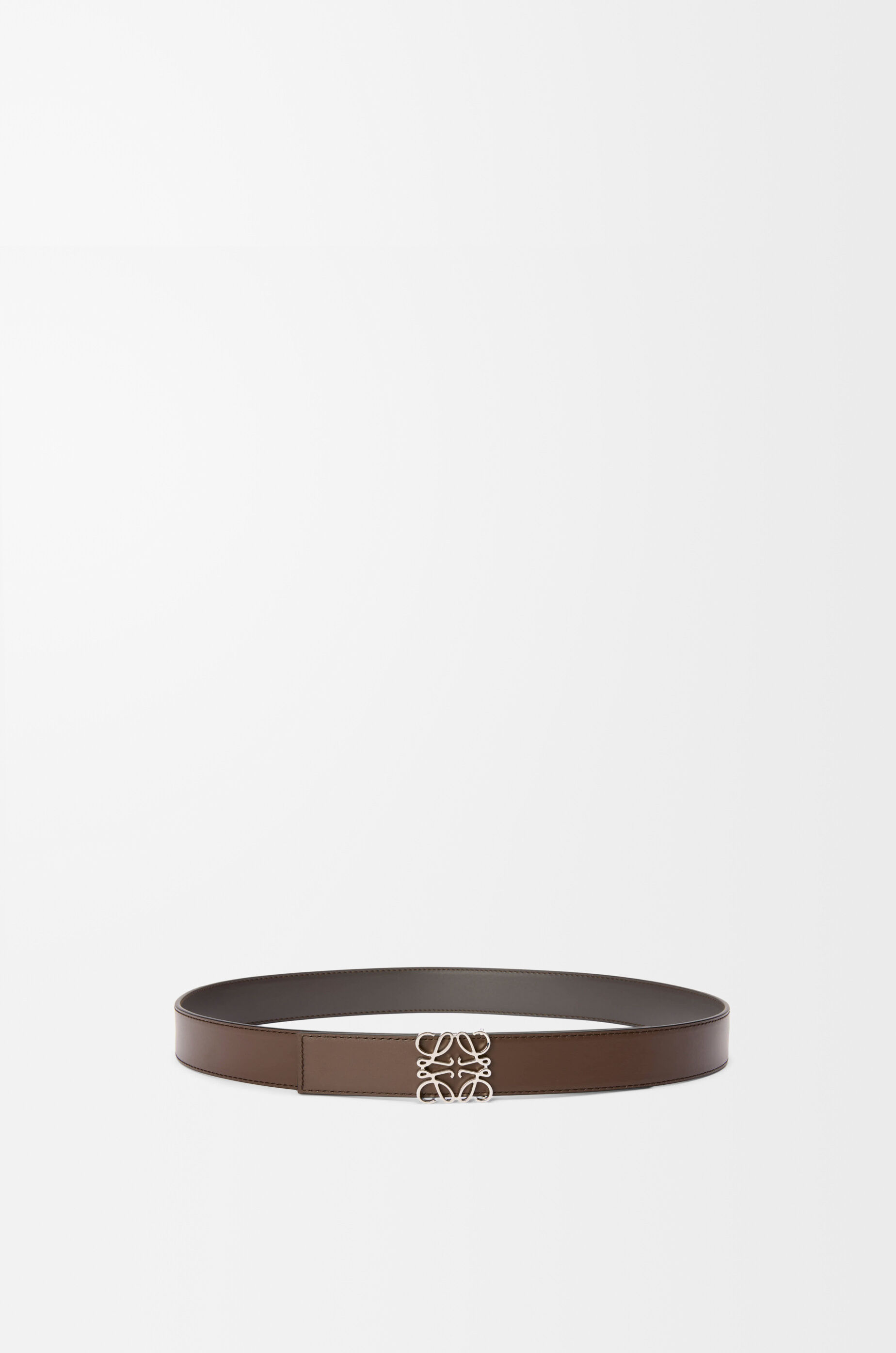 LOEWE Reversible Anagram belt in smooth calfskin Dark Grey/Dark Cigar/Palladium