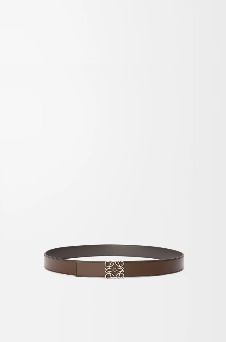 LOEWE 光滑牛皮革双面 Anagram 腰带 深灰色/深雪茄色/钯金色