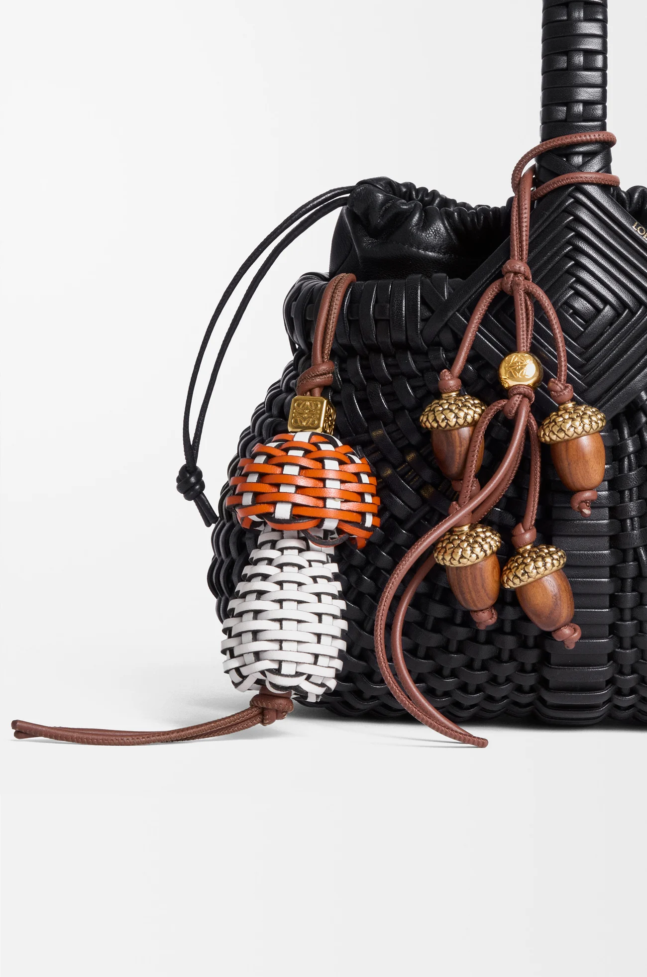 LOEWE Acorn charm in wood and calfskin Gold/Brown